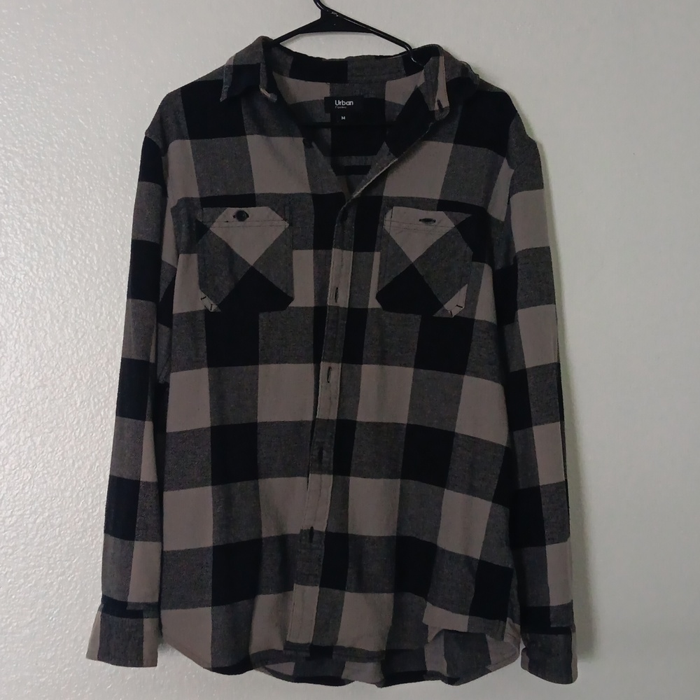 Urban pipeline Grey and black men's flannel button up 100% cotton